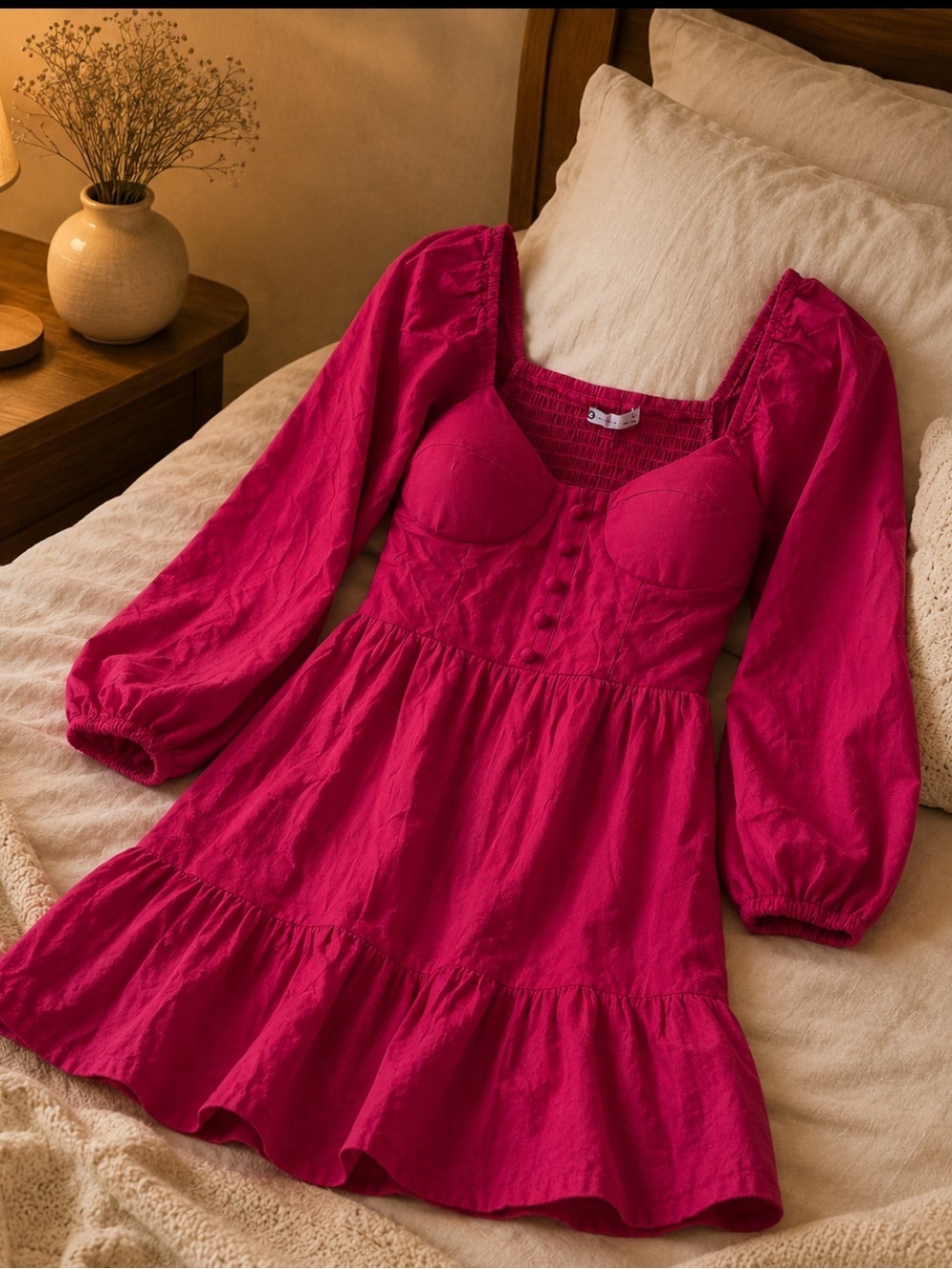 SO Good For Life Vibrant Red Milkmaid Style Long Sleeve Dress/XS